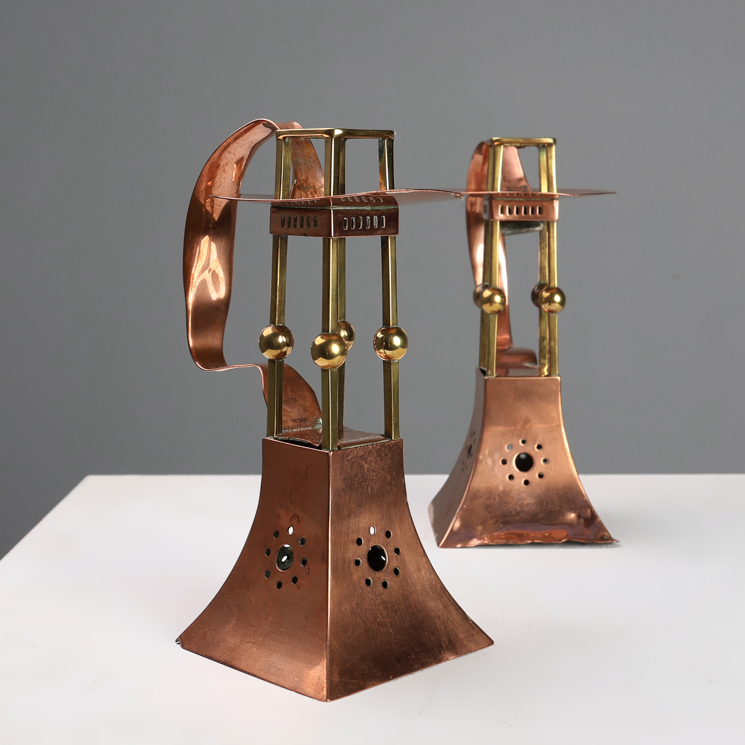 Pair of copper Table Candlesticks by Carl Deffner, Germany ca 1910-img